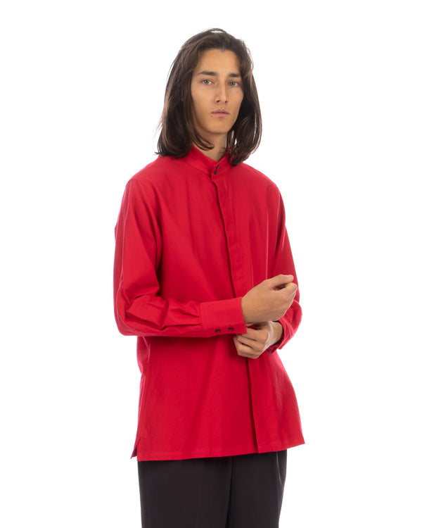 Haversack | High Neck Hiyoku Dress Shirt Red - Concrete