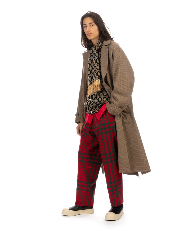 Haversack | Dobby Check Belted Narrow Straight Pants Red - Concrete