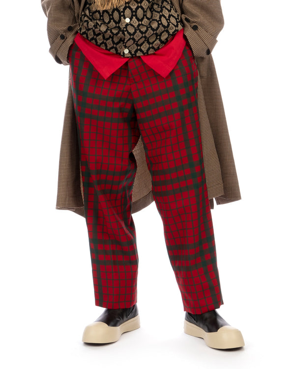 Haversack | Dobby Check Belted Narrow Straight Pants Red - Concrete