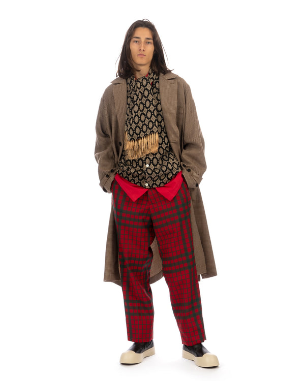 Haversack | Dobby Check Belted Narrow Straight Pants Red - Concrete