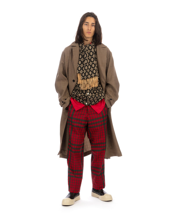 Haversack | Dobby Check Belted Narrow Straight Pants Red - Concrete