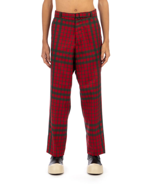 Haversack | Dobby Check Belted Narrow Straight Pants Red - Concrete