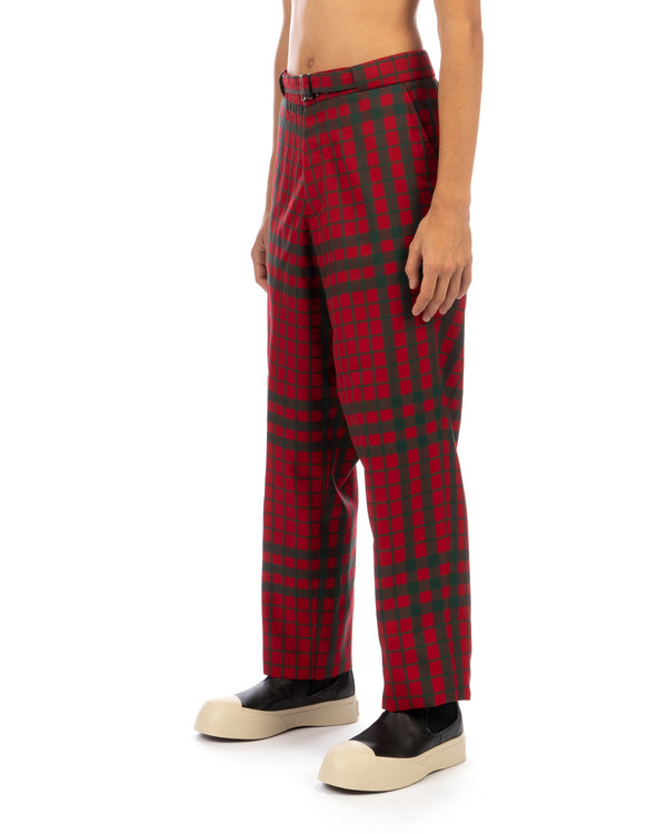 Haversack | Dobby Check Belted Narrow Straight Pants Red - Concrete