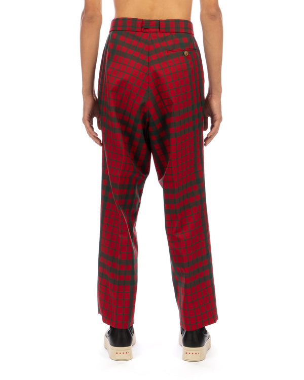 Haversack | Dobby Check Belted Narrow Straight Pants Red - Concrete