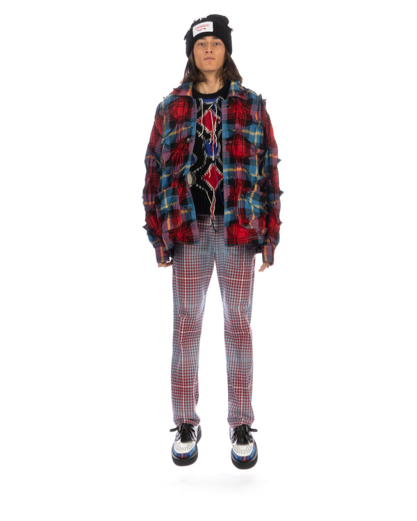 Charles Jeffrey LOVERBOY | Straight Cut Trouser Blurry Tartan - Concrete