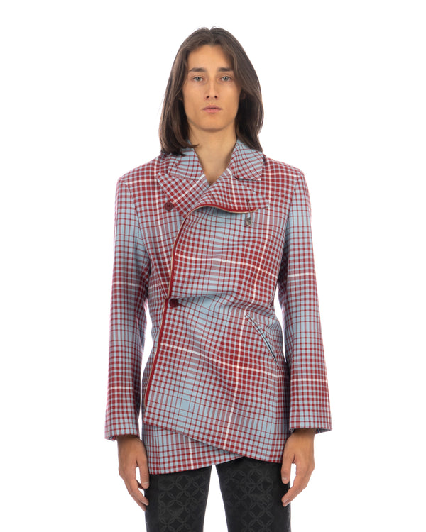 Charles Jeffrey LOVERBOY | Asymmetric Pulled Jacket Blurry Tartan - Concrete