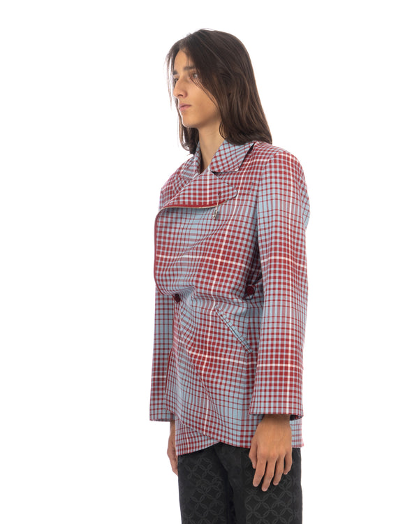Charles Jeffrey LOVERBOY | Asymmetric Pulled Jacket Blurry Tartan - Concrete