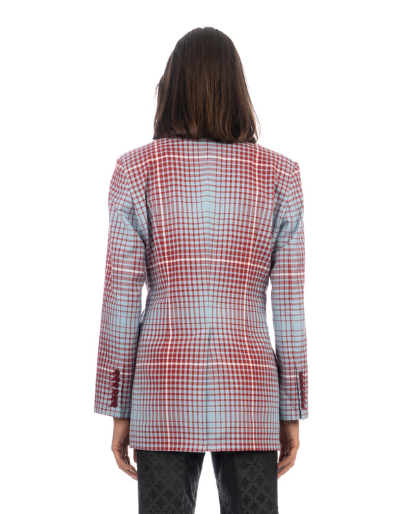 Charles Jeffrey LOVERBOY | Asymmetric Pulled Jacket Blurry Tartan - Concrete