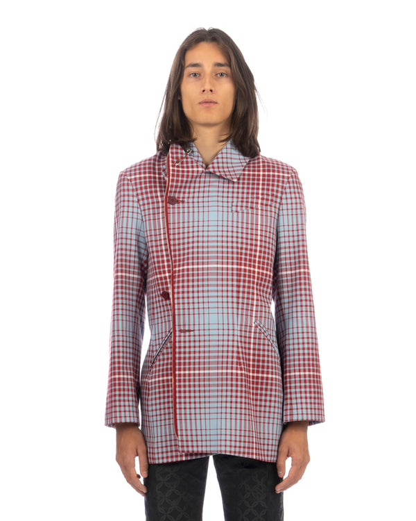 Charles Jeffrey LOVERBOY | Asymmetric Pulled Jacket Blurry Tartan - Concrete