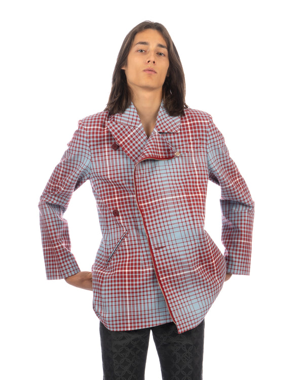 Charles Jeffrey LOVERBOY | Asymmetric Pulled Jacket Blurry Tartan - Concrete
