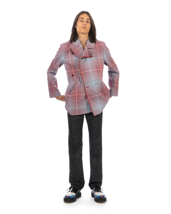 Charles Jeffrey LOVERBOY | Asymmetric Pulled Jacket Blurry Tartan - Concrete