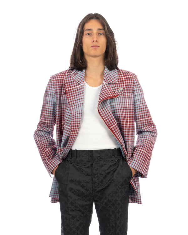 Charles Jeffrey LOVERBOY | Asymmetric Pulled Jacket Blurry Tartan - Concrete