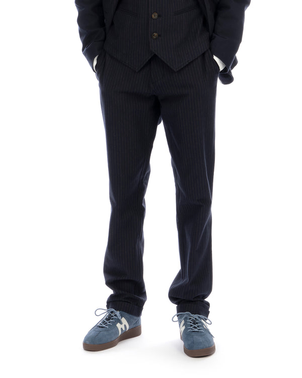 Hansen | 'Finn' Side Buckle Regular Trousers Blue Pin - Concrete