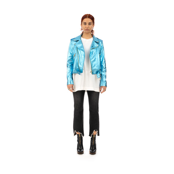 CocoCloude | Laminated Leather Jacket Light Blue - Concrete