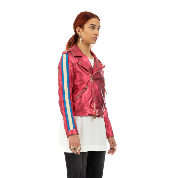 CocoCloude | Nail Perforated w/ Bands Leather Jacket Strawberry Red - Concrete