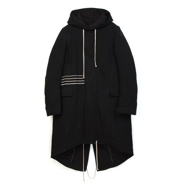 DRKSHDW by Rick Owens | Padded Fishtail Parka in Black Denim - Concrete
