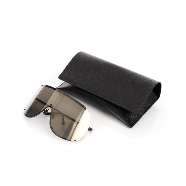 Rick Owens | Sunglasses Shield Black Temple / Flash Gold Lens - Concrete