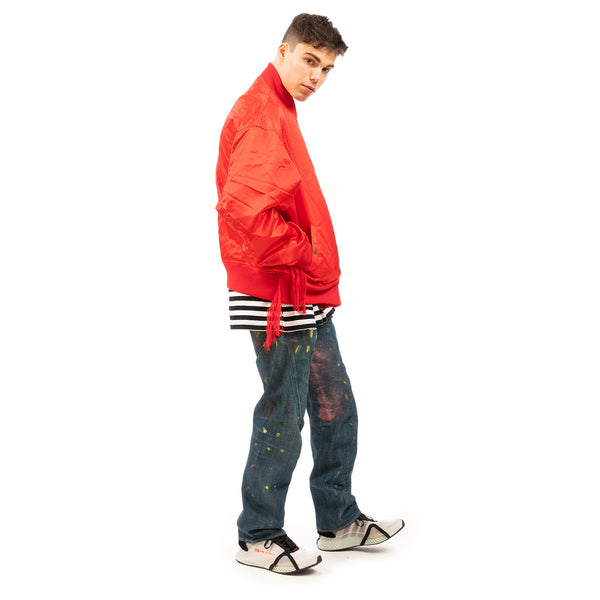 FACETASM | Crushed Nylon Bomber Jacket Red - Concrete