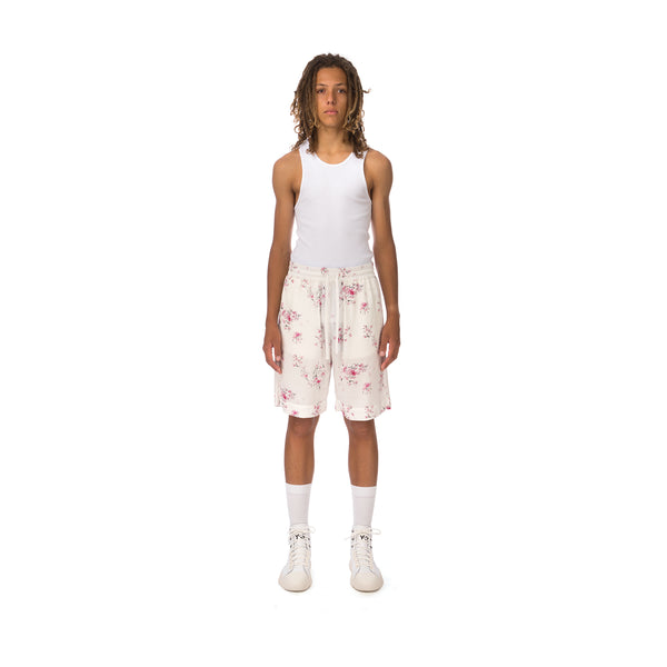 IH NOM UH NIT | Twill Cherry Blossom Print Shorts White - Concrete