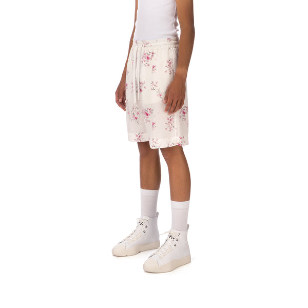 IH NOM UH NIT | Twill Cherry Blossom Print Shorts White - Concrete