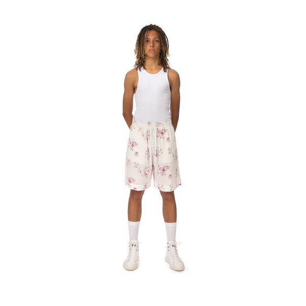 IH NOM UH NIT | Twill Cherry Blossom Print Shorts White - Concrete