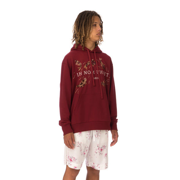 IH NOM UH NIT | Embroidered Koi Fish Hoodie Deep Red - Concrete