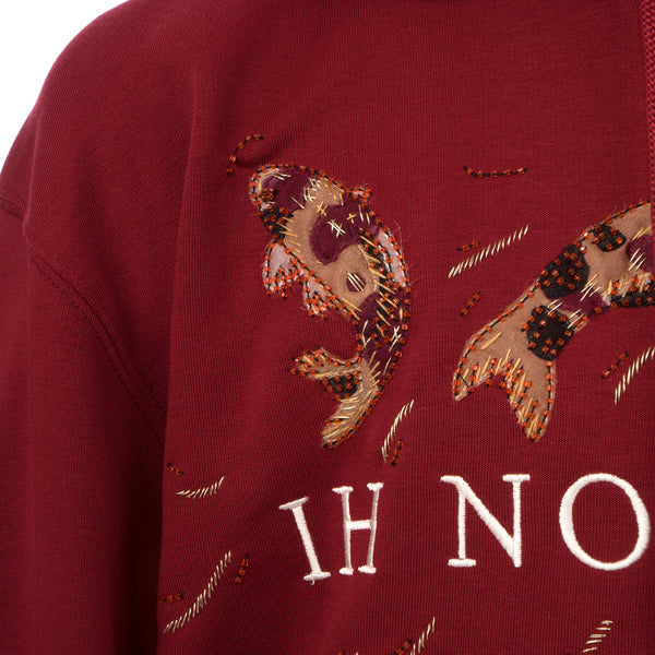 IH NOM UH NIT | Embroidered Koi Fish Hoodie Deep Red - Concrete