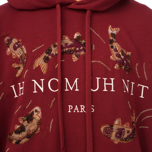 IH NOM UH NIT | Embroidered Koi Fish Hoodie Deep Red - Concrete
