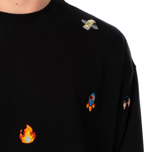LC23 | Emoji Multi Embroidered Sweatshirt Black - Concrete