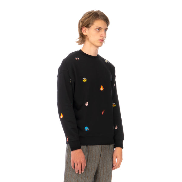 LC23 | Emoji Multi Embroidered Sweatshirt Black - Concrete