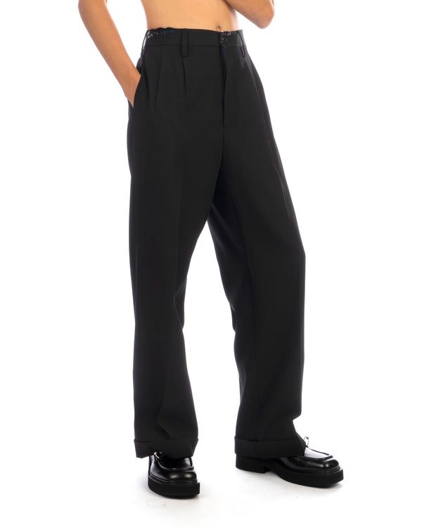 Marni | Frayed Wool Grain De Poudre Trousers Black - Concrete