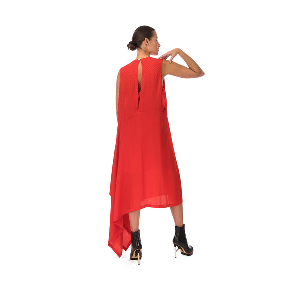 Marios Asymmetric Dress w/ Seperate Sleeves Red - Concrete