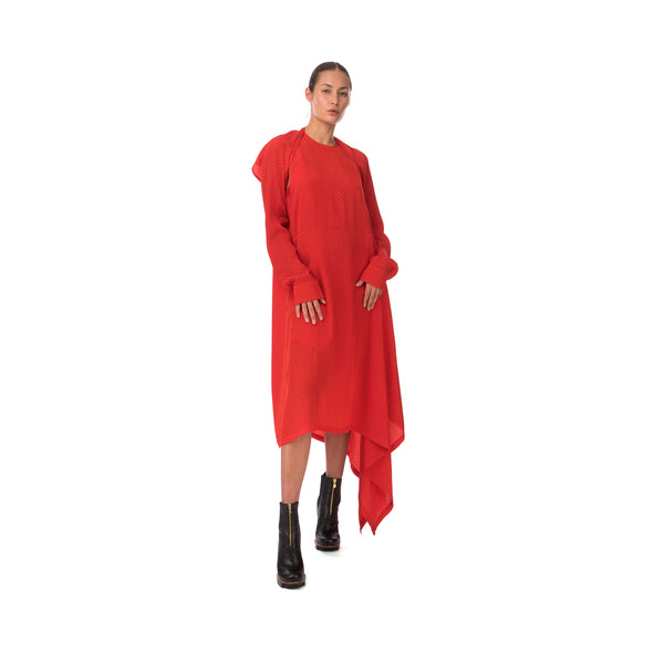 Marios Asymmetric Dress w/ Seperate Sleeves Red - Concrete