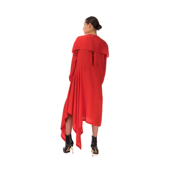 Marios Asymmetric Dress w/ Seperate Sleeves Red - Concrete