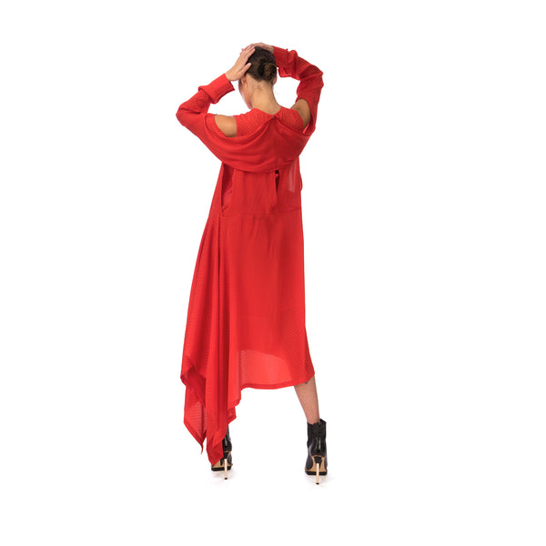 Marios Asymmetric Dress w/ Seperate Sleeves Red - Concrete