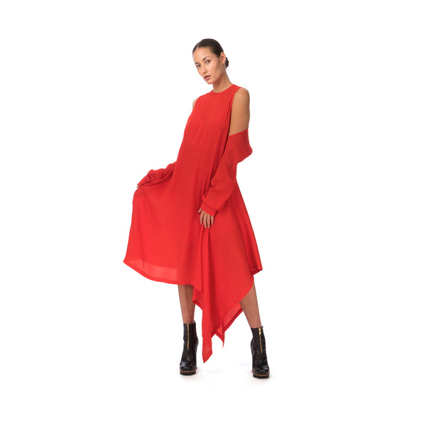 Marios Asymmetric Dress w/ Seperate Sleeves Red - Concrete