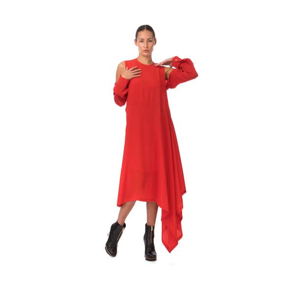 Marios Asymmetric Dress w/ Seperate Sleeves Red - Concrete