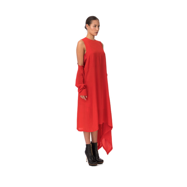 Marios Asymmetric Dress w/ Seperate Sleeves Red - Concrete