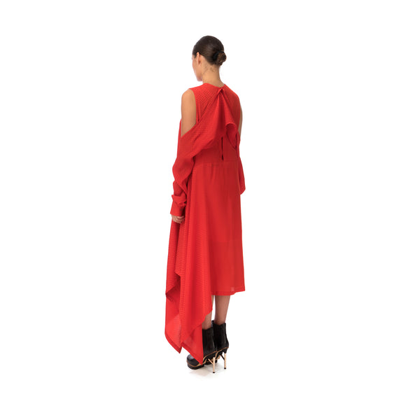Marios Asymmetric Dress w/ Seperate Sleeves Red - Concrete