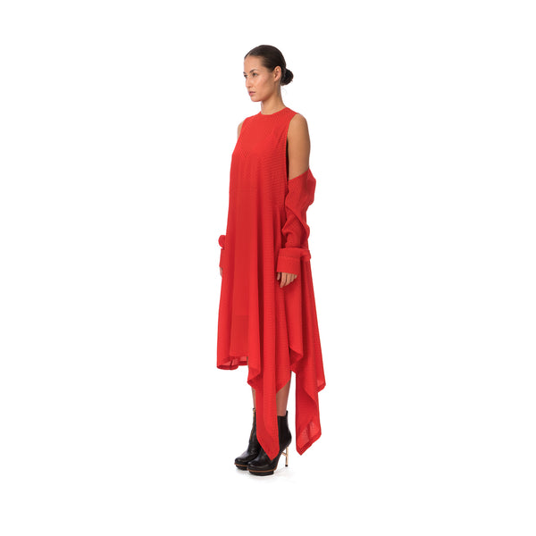 Marios Asymmetric Dress w/ Seperate Sleeves Red - Concrete