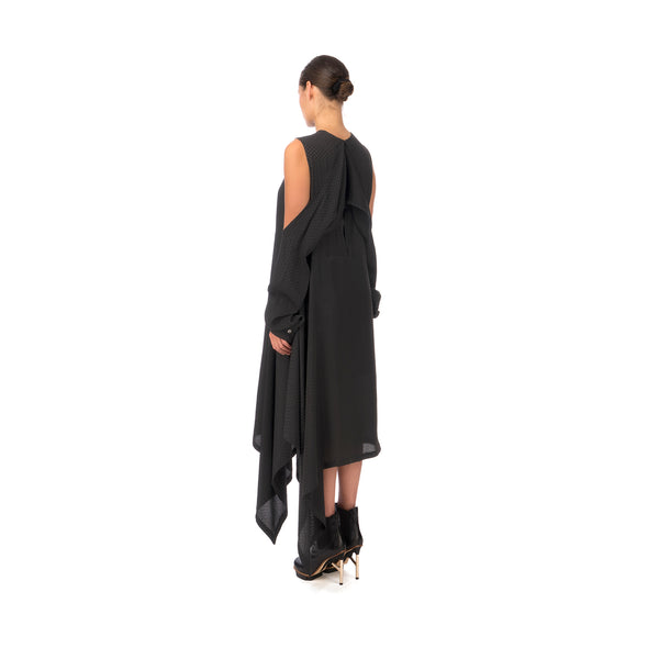 Marios Asymmetric Dress w/ Seperate Sleeves Black - Concrete