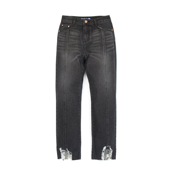 SJYP | Hem Destroyed Boyfriend Jeans Black - Concrete