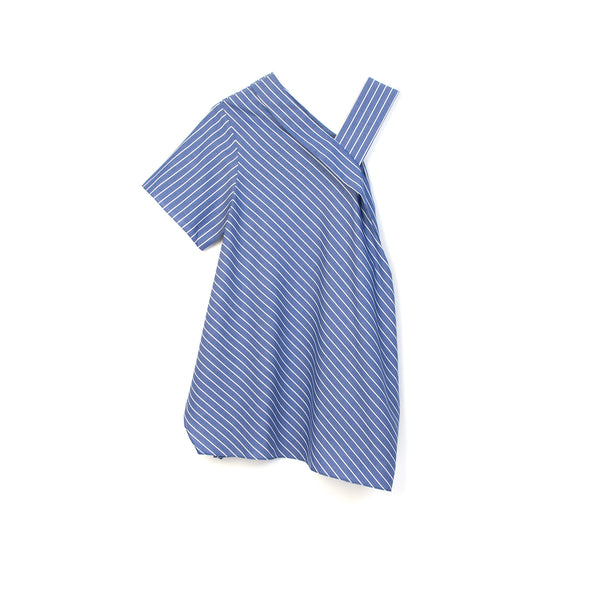 SJYP | Stripe One Shoulder Off Blouse Ocean Blue - Concrete