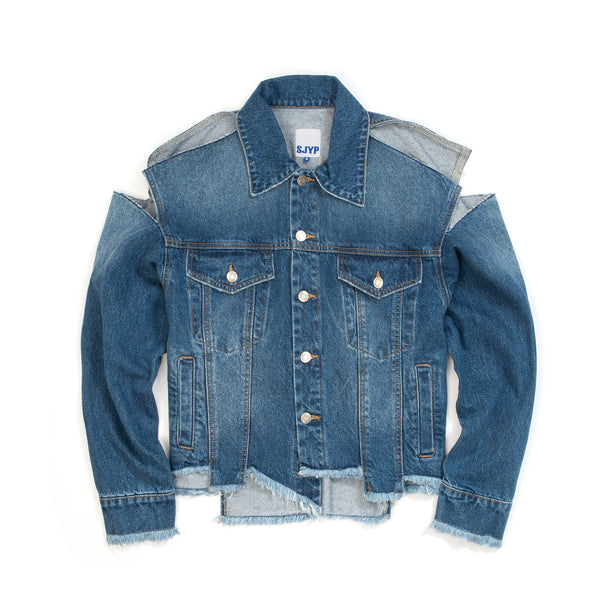 SJYP | Unbalanced Destroyed Denim Jacket Denim Blue - Concrete