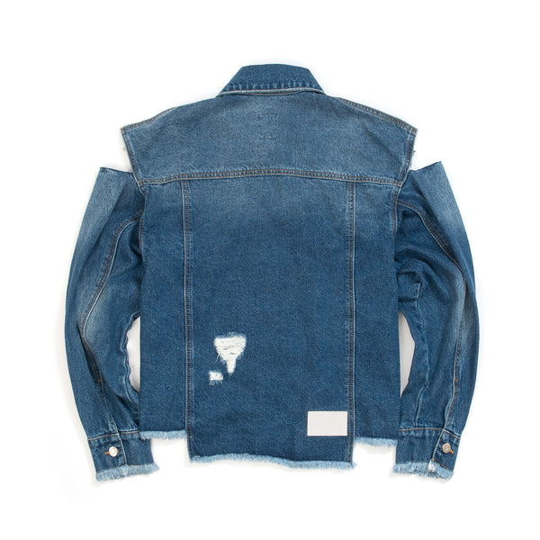 SJYP | Unbalanced Destroyed Denim Jacket Denim Blue - Concrete