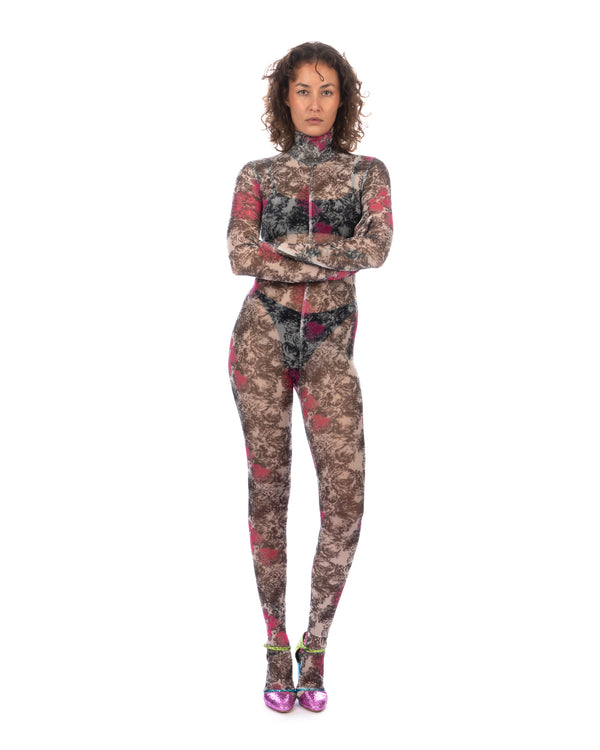 SHUTING QIU | Bodysuit Pink / Black Floral Print - Concrete