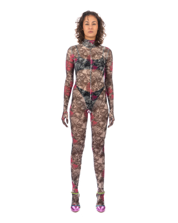 SHUTING QIU | Bodysuit Pink / Black Floral Print - Concrete
