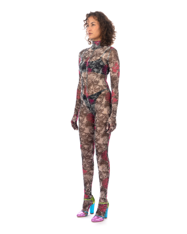 SHUTING QIU | Bodysuit Pink / Black Floral Print - Concrete