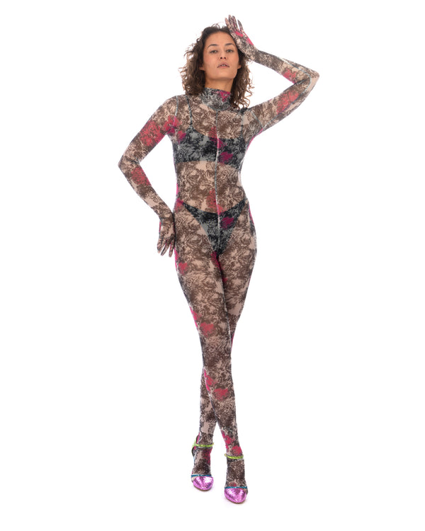 SHUTING QIU | Bodysuit Pink / Black Floral Print - Concrete