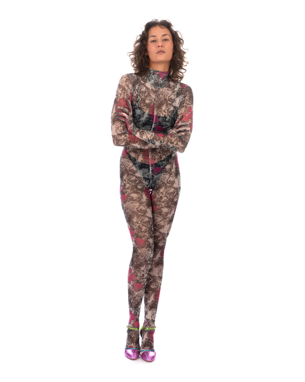 SHUTING QIU | Bodysuit Pink / Black Floral Print - Concrete